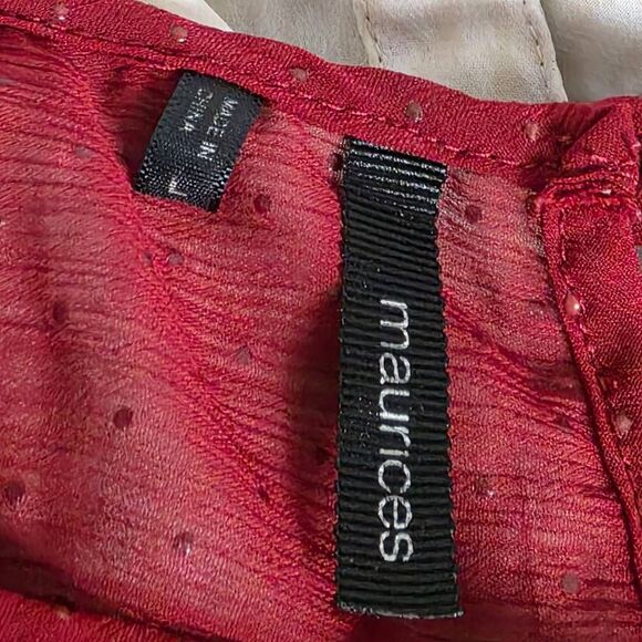 Maurices Burgundy Swiss Dot Chiffon Blouse Size L - Picture 5 of 9